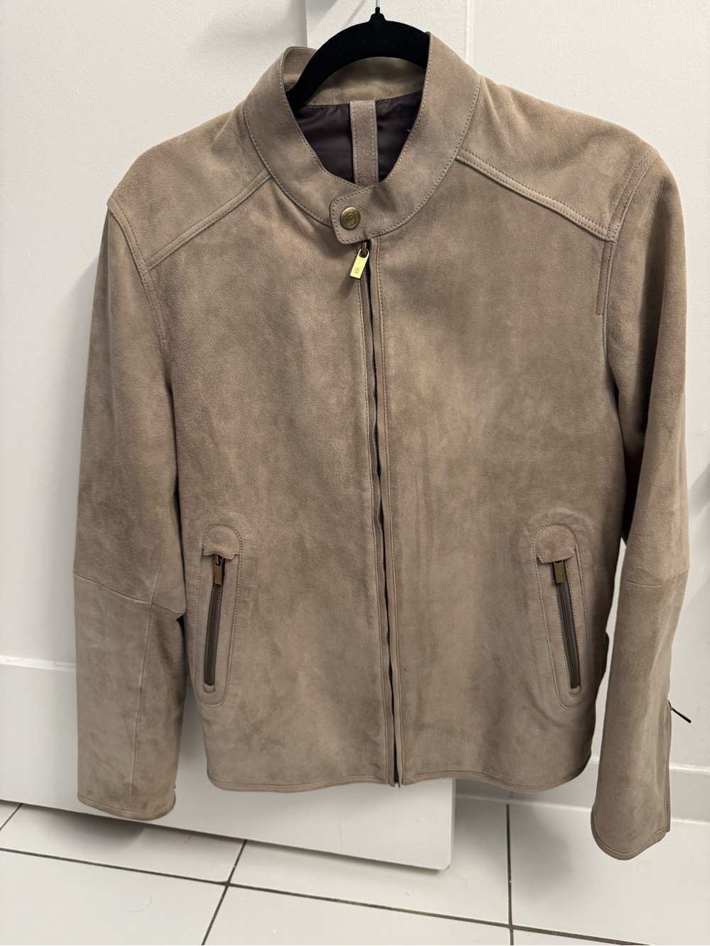 Massimo Dutti Taupe Suede Bomber Jacket